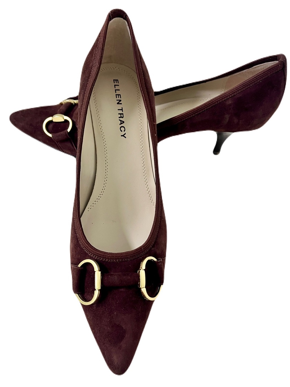 Ellen Tracy ‘Bogie’ Brown Suede Horsebit Pumps, Size 8